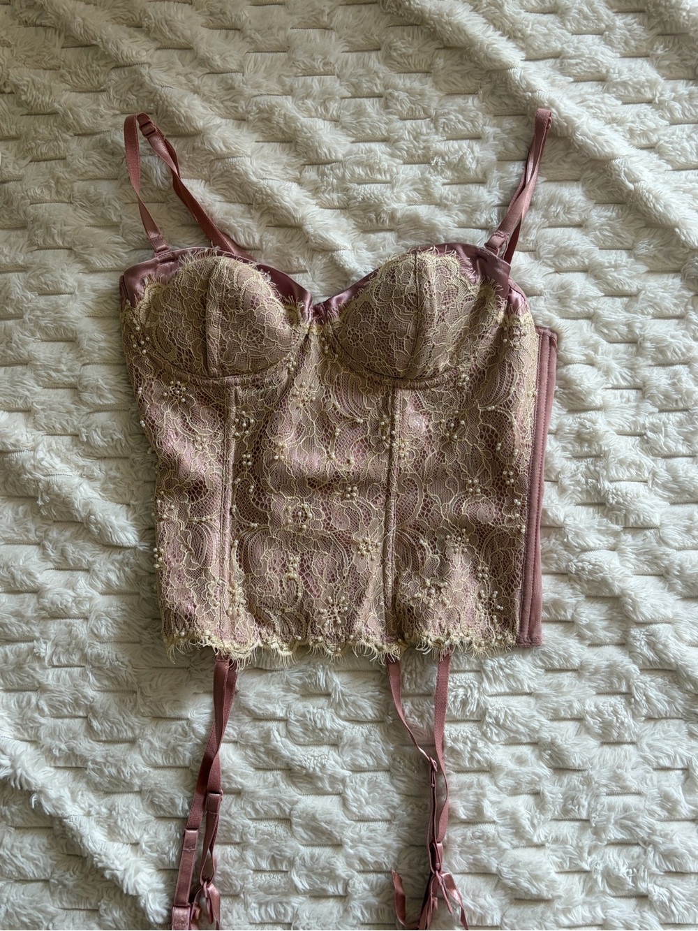 Vintage Rose Bustier with Cream Lace Overlay